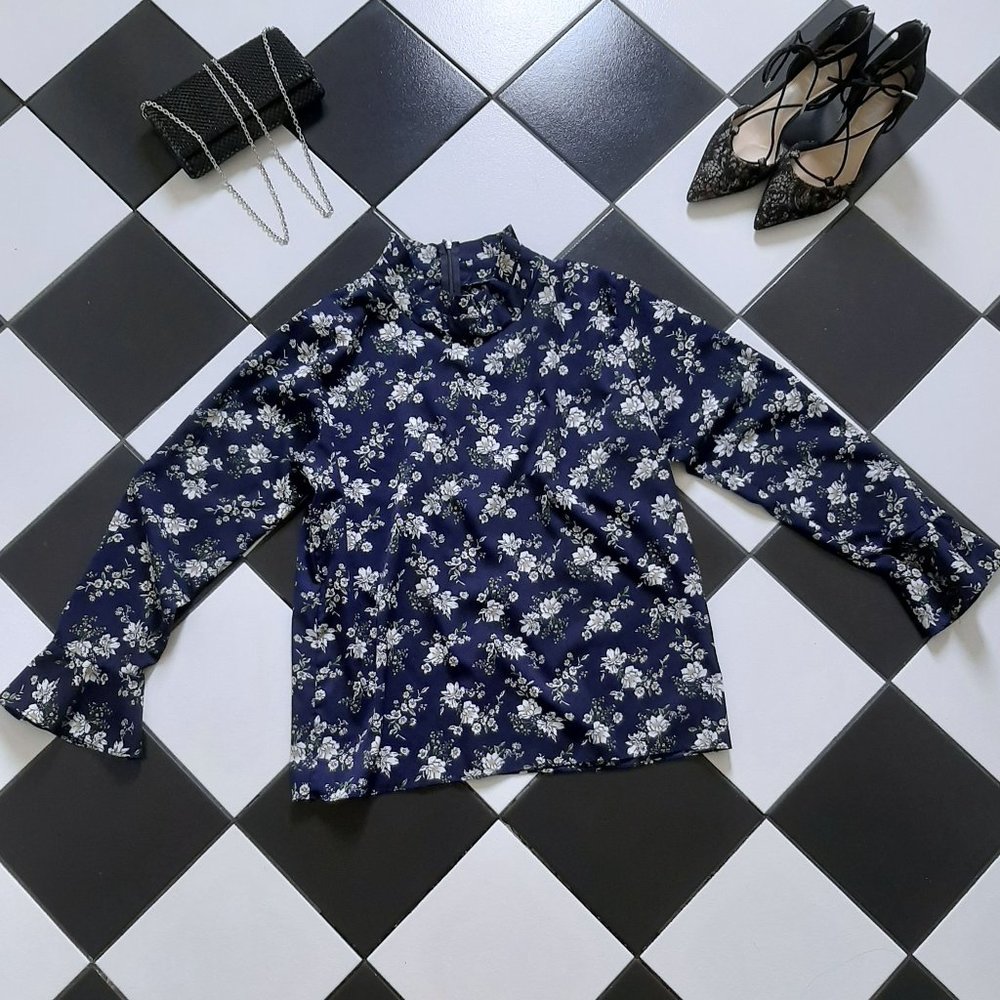 Floral Print Blouse - Navy